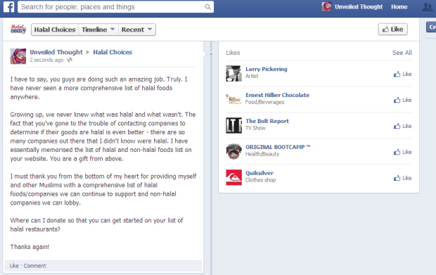 I once thanked Halal Choices for their contribution to the Muslim Community.